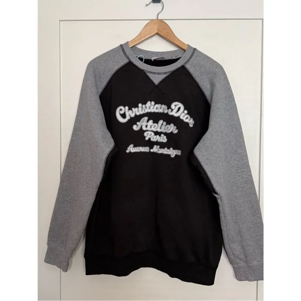 Dior Atelier Paris Avenue Montaigne Sweatshirt Men Sz M Black Gray Logo Pullover